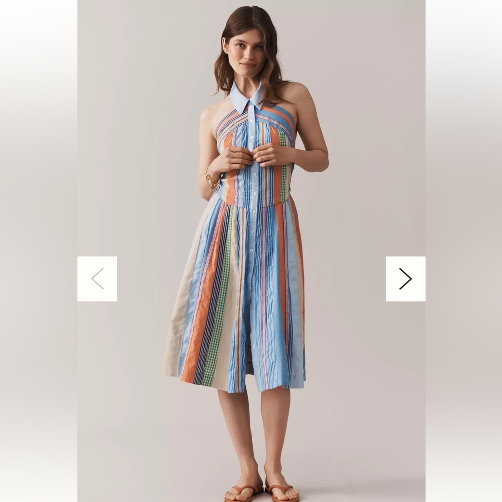 Anthropologie Blue and Orange Striped Midi Dress